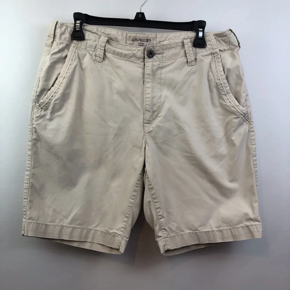 Express Mens Tan Flat Front Shorts